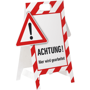 Verbotaufsteller 3D-Optik, Hier wird gearbeitet, rot/weiß, Kunststoff, 480x650mm, 300g Bild 1