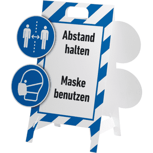 Gebotaufsteller 3D-Optik, Abstand halten u. Maske, Kunststoff, 480x650mm, 300g Bild 2