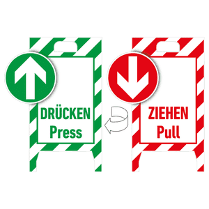 Hinweisaufsteller 3D-Optik, Drücken/Ziehen, 2-sprachig, Kunststoff, 480x650mm, 300g Bild 3