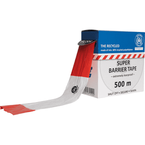 Recycling Absperrband Super, rot / weiß geblockt, Polyethylen, 80mm, 500m / Rolle Bild 3