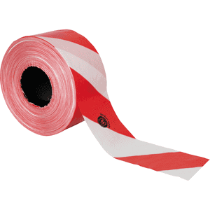 Recycling Absperrband Super, rot / weiß schraffiert, Polyethylen, 80mm, 500m / Rolle Bild 4
