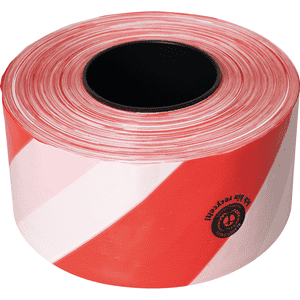 Recycling Absperrband Super, rot / weiß schraffiert, Polyethylen, 80mm, 500m / Rolle Bild 3