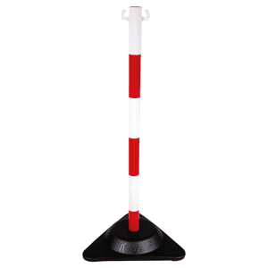 Absperrpfosten Clever, mit Sockel, Kettenösen, rot / weiß, 900mm, 3,2kg Bild 1