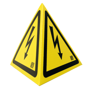 Warnpyramide zum Selbstaufbau mit Magnet, ISO / W012, gelb / schwarz, 150 x 150 x 150mm Bild 1