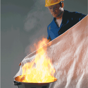 Feuerlöschdecke, mit 2 Zuglaschen, Glasfasergewebe, 1100 x 1100mm, Kunststoffbox Bild 2