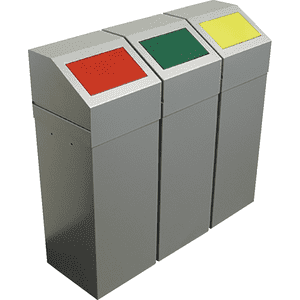 Abfall- Trennsystem SAUBERMANN, mit Einwurfklappe, grau, Stahlblech, 3 x 65 Liter Bild 1