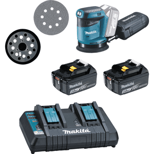 Vorteils-Set Makita Akku-Exzenterschleifer, 2xBL1830B, 1x DC18RD, 743081-8, D-65844 Bild 1