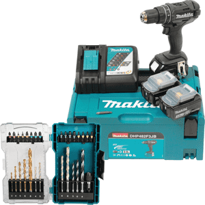 Vorteils- Set Makita Akku- Schlagbohrschrauber DHP482F3JB, Bohrer- Bit- Set E-07054 Bild 1