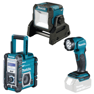 Makita Baustellenset, m.Akku- Baustellenradio, LED- Akku- Handleuchte, LED- Baustrahler Bild 1