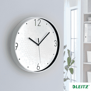 LEITZ WOW Wanduhr, leises Quarzlaufwerk, weiß, Kunststoff, Ø 290mm, 550g Bild 1