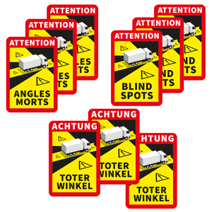 Vorteils- Set ACHTUNG TOTER WINKEL, DE / EN / FR, 9 Aufkleber, Folie, 250 x 170mm Bild 1