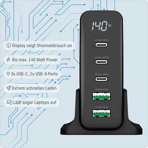 ANSMANN Desktop Charger, USB- Ladegerät mit 5 USB- Ports und 140 W, 80 x 85 x 31mm Bild 2