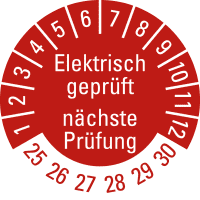 Prüfpl. Elektrisch geprüft NP,25-30, rot, Folie, ablösbar, Ø 20mm,500/Rolle