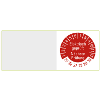 Kabelprüfplakette Nä.Prüftermin 25-30, rot, Folie, selbstklebend,50x20mm,10/Bogen