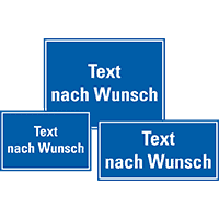 Hinweisschild, mit Text nach Wunsch, blau/weiß, Kunststoff, 300x200mm