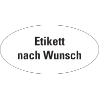 Etikett Text nach Wunsch, oval, Cellulose-Folie, selbstklebend, 50x30mm, 9/Bogen