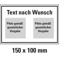 Hinweisschild, 2 Piktos ASR/DIN/ISO unten/Text nW. oben, Folie, 150x100mm