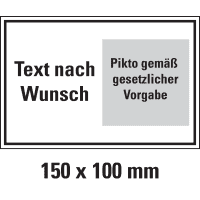 Hinweisschild, 1 Pikto ASR/DIN/ISO rechts/Text nW. links, Folie, 150x100mm