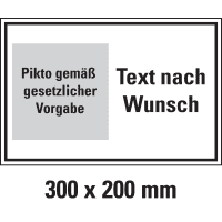 Hinweisschild, 1 Pikto ASR/DIN/ISO links/Text nW. rechts, Aluminium, 300x200mm