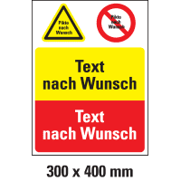 Kombischild n.W., 1 Warn- und Verbotspikto, 2 Textfelder, Kunststoff, 300x400mm