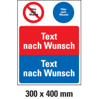 Kombischild nW., 1 Verbots- und Gebotspikto, 2 Textfelder, Kunststoff, 300x400mm