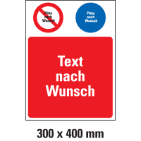 Kombischild n.W., 1 Verbots- und Gebotspikto, 1 Textfeld, Folie, 300x400mm