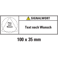 Produktsicherheitsschild, 1 Pikto/Signalwort/TnW, ISO 3864-2, Folie, 100x35mm