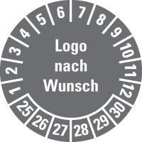 Prüfplakette, Logo n.Wunsch, Monatsring, Dokufolie, selbstkl., Ø 30mm, 18/Bogen