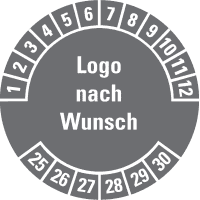 Prüfplakette, Logo nach Wunsch, Monatskranz, Dokufolie, selbstkl., Ø 30mm,18/Bogen