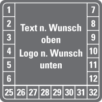 Prüfplakette, Text oben/Logo unten, Dokumentenfolie, selbstkl.,40x40mm,12/Bogen