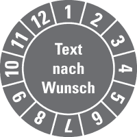 Prüfplakette, Text nach Wunsch, Monatsring, Dokufolie, selbstkl., Ø 30mm,18/Bogen