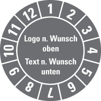 Prüfplakette, Logo oben/Text unten, Monatsring, Dokufolie, selbstkl., Ø30mm,18/Bogen