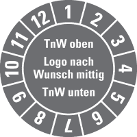 Prüfplakette, Text o./u., Logo m., Monatsring, Dokufolie, selbstkl., Ø 30mm,18/Bogen