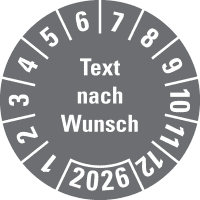 Prüfplakette, Text nach Wunsch, Jahreszahl, Dokufolie, selbstkl., Ø 20mm,36/Bogen