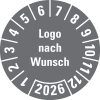 Prüfplakette, Logo nach Wunsch, Jahreszahl, Dokufolie, selbstkl., Ø 30mm,18/Bogen