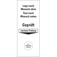 Grundetikett, Logo oben/Text unten, Gepr.n.Prüfung, Folie, ablösbar,40x100mm,5/Bogen