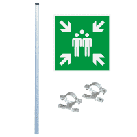 Vorteils-Set Sammelplatz, Rettungszeichen, Rohrpfosten, Rohrschellen