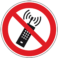 Verbotsschild Mobiltelefone verboten, ASR/ISO, Folie, selbstklebend, Ø 200mm