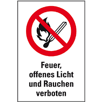 Verbots-Kombischild Feuer, offenes Licht..., ASR/ISO, Kunststoff,200x300mm