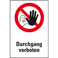Verbots-Kombischild Durchgang verboten!, ASR/DIN, Kunststoff, 200x300mm