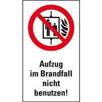 Verbots-Kombischild Aufzug im Brandfall nicht benutzen, ASR/ISO, Folie,140x250mm