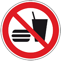 Verbotsschild Essen und Trinken verboten, ASR/ISO, Folie, selbstklebend, Ø 200mm