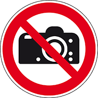 Verbotsschild Fotografieren verboten, ISO, Folie, selbstklebend, Ø200mm