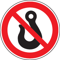 Verbotschild Kranhaken, praxisbewährt, Folie, selbstklebend, Ø 50mm, 10/Bogen