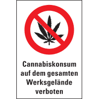 Verbots-Kombischild Cannabiskonsum auf Werksgelände verboten, Folie, 200x300mm