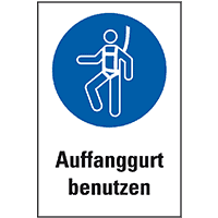 Gebots-Kombischild Auffanggurt benutzen, ASR/ISO, Folie, selbstkl., 200x300mm