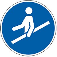 Gebotsschild Handlauf benutzen, ASR/ISO, Folie, selbstklebend, Ø 50mm, 10/Bogen