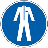 Gebotsschild Schutzkleidung benutzen, ASR/ISO, Folie, selbstklebend, Ø 100mm