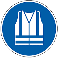 Gebotsschild Warnweste benutzen, ASR/ISO, Folie, selbstklebend, Ø 100mm