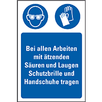 Gebots-Kombischild Arbeiten mit Säuren und Laugen, Kunststoff, 200x300mm